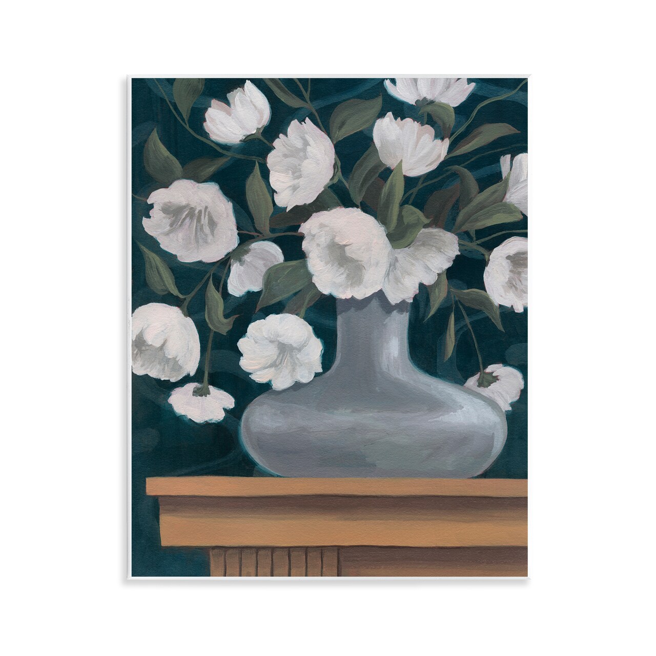 Stupell Industries White Flowers in Round Vase Wall Plaque Art Design by Grace Popp